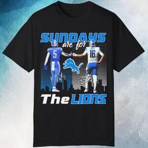 Sundays Are For Lions David Montgomery Jared Goff Signatures Football T Shirt
